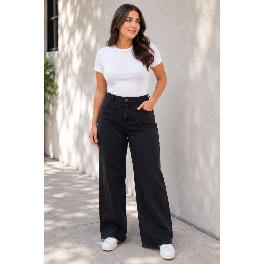 OAT New York Black Wide Leg Jeans High Rise Plus Size 14W